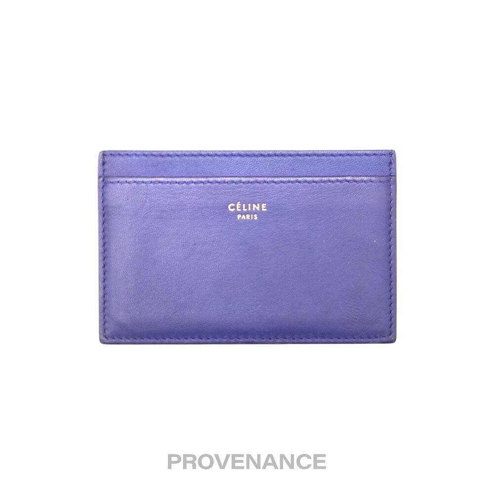 🔴 Celine Logo Card Holder Wallet - Two-Tone Blue Tan